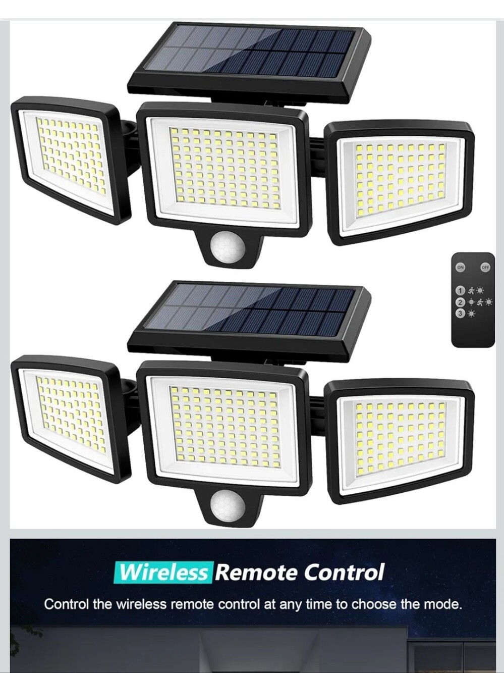 Solar LED Motion Security Flood Light with Remote - Black
